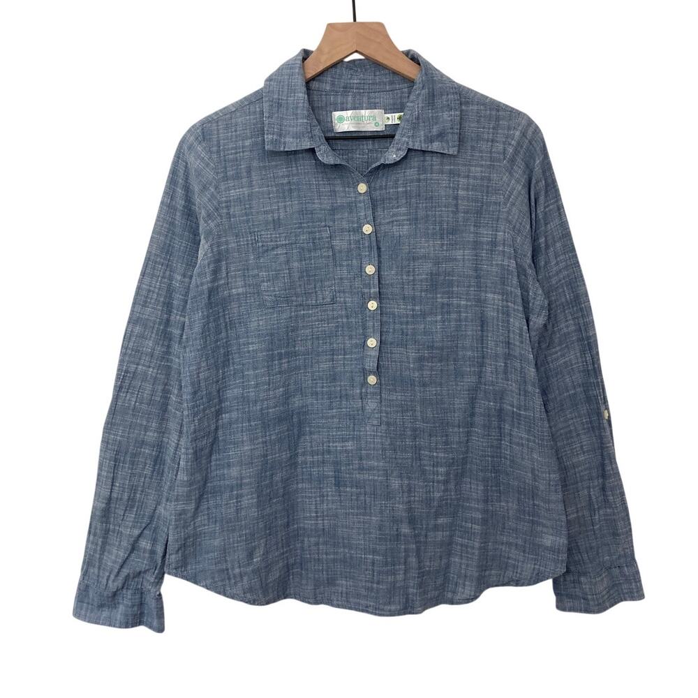 Aventura Organic Cotton Granola Gritty Boho Chambray Denim Blue Button Up Shirt